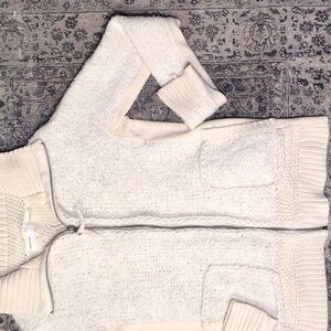 Cream Zip-Up Wool Alpaca Blend Knit Cardigan Sweater